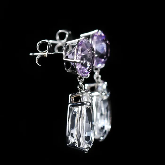 14K White Gold 1176 CTW Quartz and Amethyst Dangle Earrings Stuller Earrings