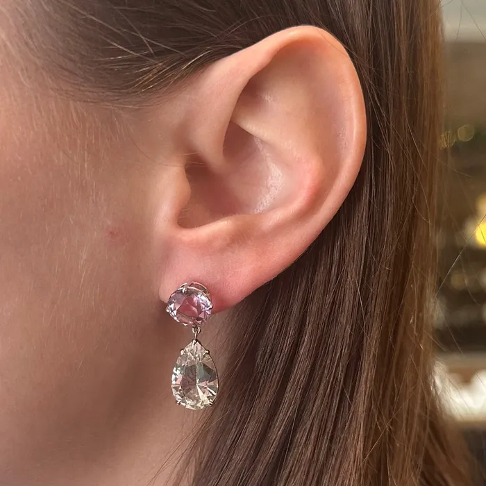 14K White Gold 1176 CTW Quartz and Amethyst Dangle Earrings Stuller Earrings