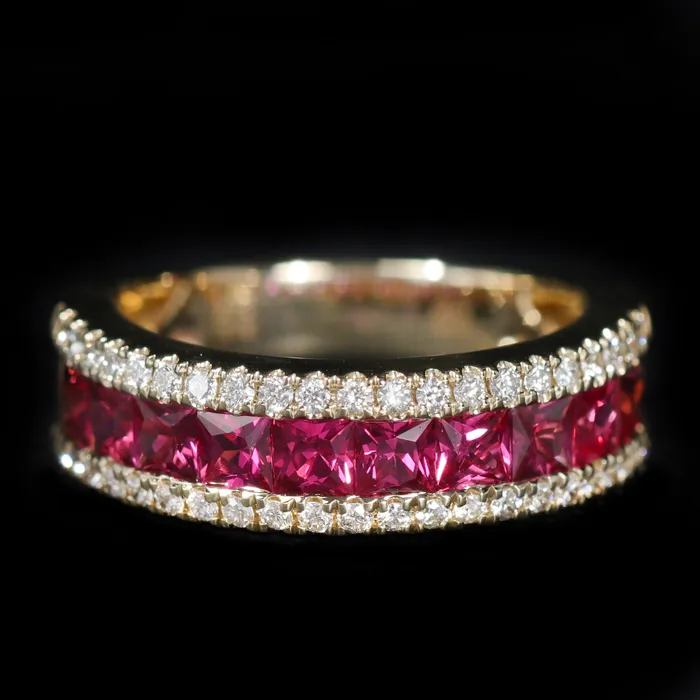 14K Yellow Gold 142 CTW Ruby and Diamond Band The Gem House Rings