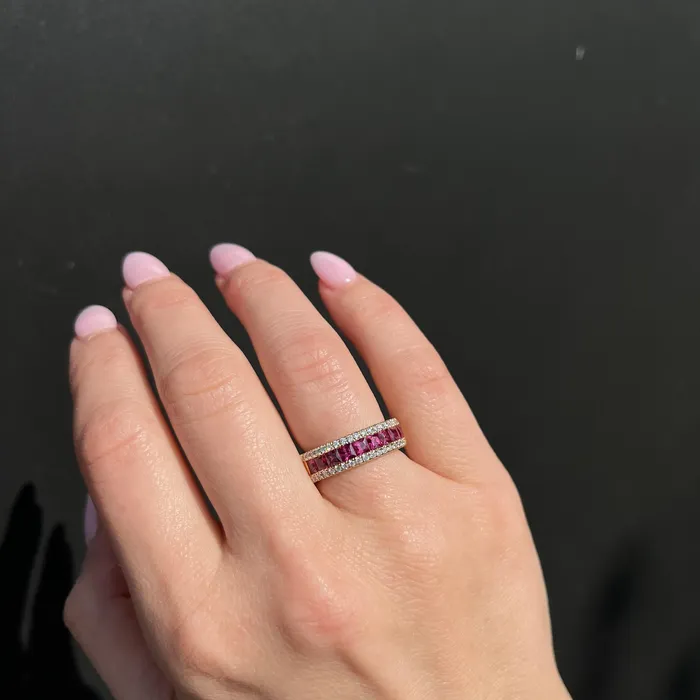 14K Yellow Gold 142 CTW Ruby and Diamond Band The Gem House Rings