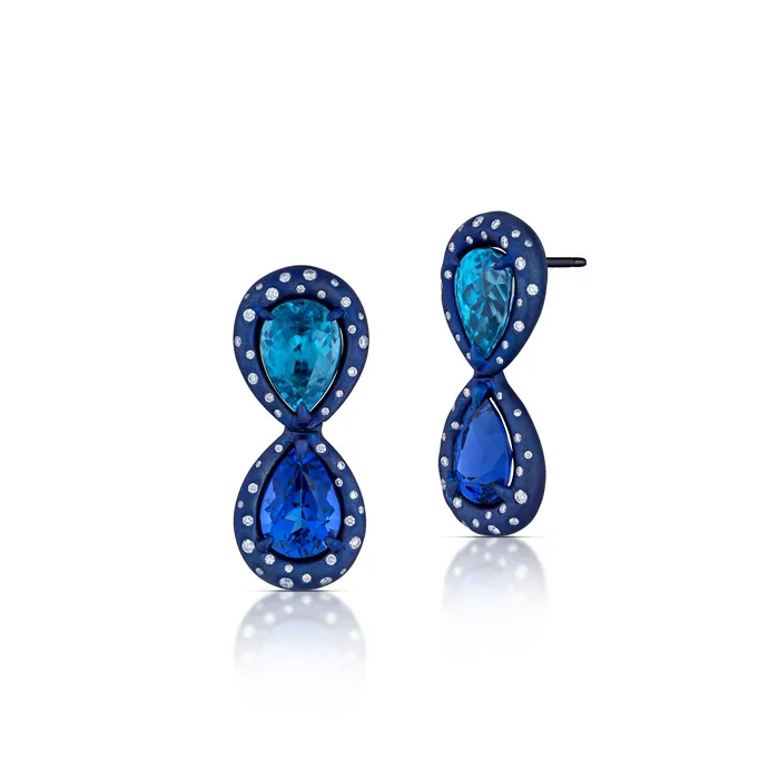 1580 Carat Blue Zircon and Tanzanite Earrings Stephen Silver Fine Jewelry Earrings