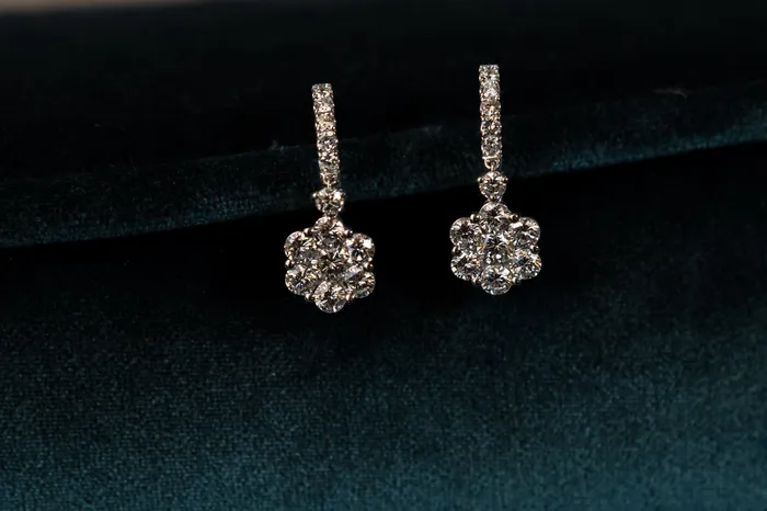 18 Karat Diamond Flower Drop Earrings RACHEL LYNN CHICAGO Earrings
