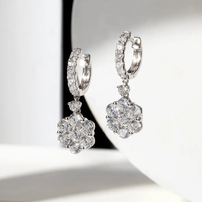18 Karat Diamond Flower Drop Earrings RACHEL LYNN CHICAGO Earrings