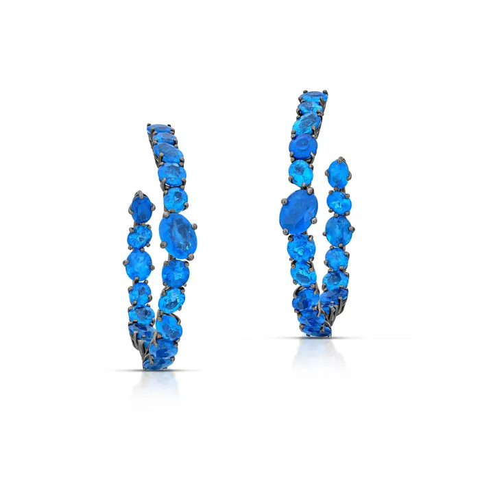 1970 Carat Blue Apatite In And Out Hoop Earrings Stephen Silver Fine Jewelry Earrings