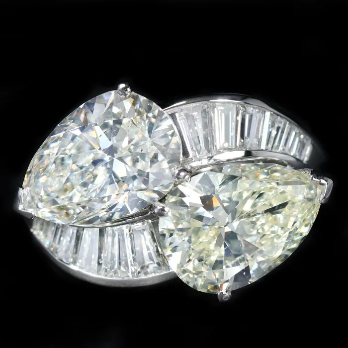 1950s Platinum 759 CTW Pear and Baguette Cut Diamond Engagement Ring OTC Rings 1950s Platinum 759 CTW Pear and Baguette Cut Diamond Engagement Ring OTC Rings
