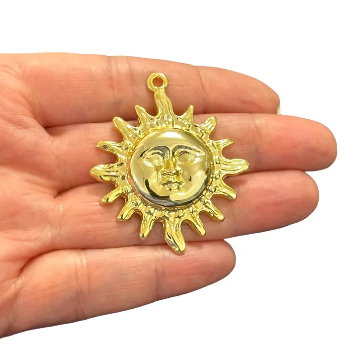 24Kt Gold Plated 47mm Large Sun Pendant Peppy Beads Necklaces