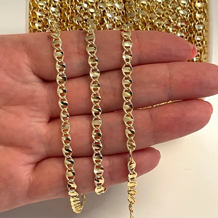 24Kt Gold Plated 6x4mm Soldered Chain Peppy Beads Necklaces