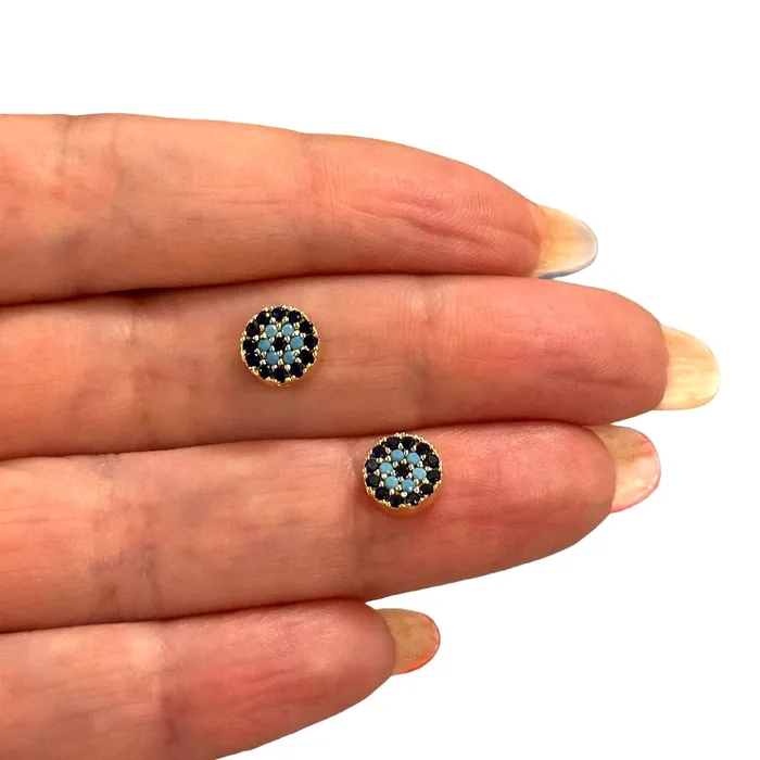 24Kt Gold Plated Blue CZ Micro Pave Evil Eye Charms Gold Evil Eye Spacer Charms 2 pcs in a pack Peppy Beads Earrings 24Kt Gold Plated Blue CZ Micro Pave Evil Eye Charms Gold Evil Eye Spacer Charms 2 pcs in a pack Peppy Beads Earrings