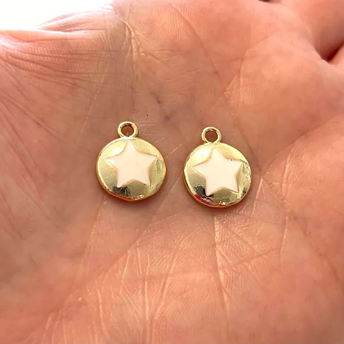 24Kt Gold Plated Brass White Enamelled Star Charms 2 pcs in a pack Peppy Beads Earrings 24Kt Gold Plated Brass White Enamelled Star Charms 2 pcs in a pack Peppy Beads Earrings