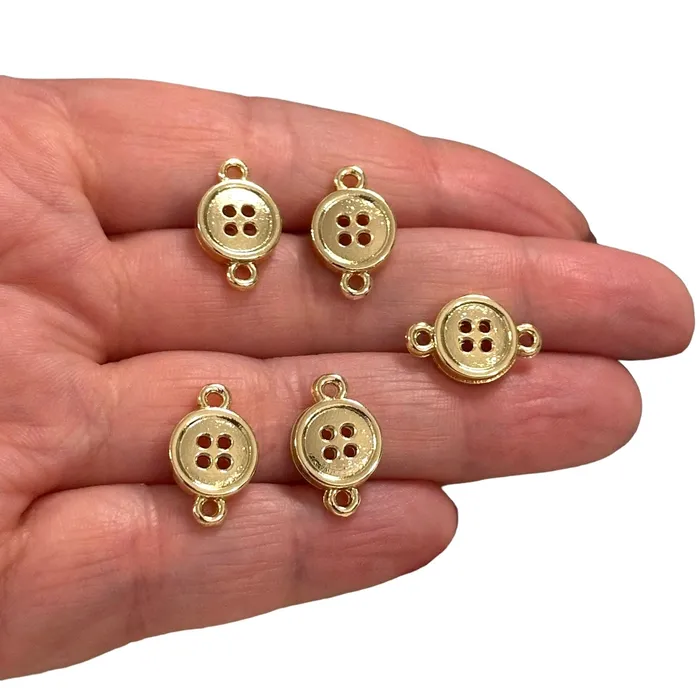 24Kt Gold Plated Button Connector Charms Gold Sewing Charms 5 pcs in a pack Peppy Beads Earrings