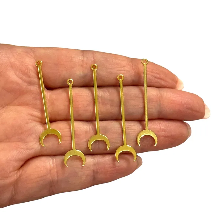 24Kt Gold Plated Crescent Stick Charms 5 pcs in a pack Peppy Beads Earrings