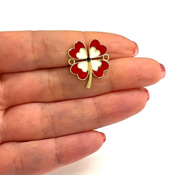 24Kt Gold Plated Enamelled Clover Connector Charm Peppy Beads Charm Necklaces