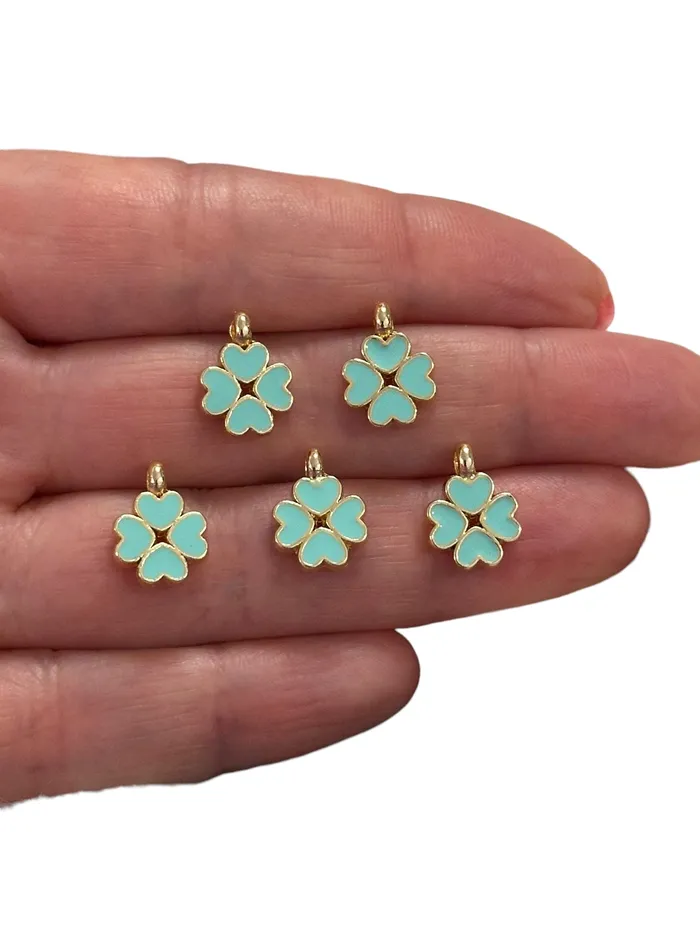24Kt Gold Plated Mint Enamelled Clover Charms 5 pcs in a Pack Peppy Beads Earrings 24Kt Gold Plated Mint Enamelled Clover Charms 5 pcs in a Pack Peppy Beads Earrings