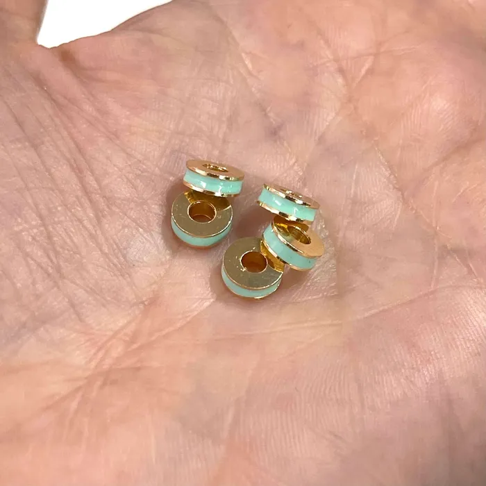 24Kt Gold Plated Mint Enamelled Large Hole Rondelle Spacers 5 Pcs in a pack Peppy Beads Earrings 24Kt Gold Plated Mint Enamelled Large Hole Rondelle Spacers 5 Pcs in a pack Peppy Beads Earrings