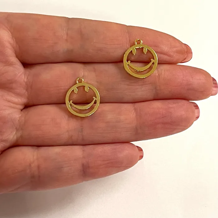24Kt Gold Plated Smiley Face Charms 2 pcs in a pack Peppy Beads Earrings