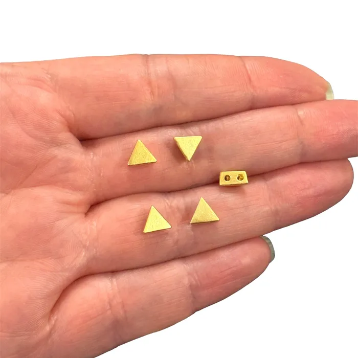 24Kt Matte Gold Plated Triangle Double Hole Spacer Charms 5 pcs in a pack Peppy Beads Earrings 24Kt Matte Gold Plated Triangle Double Hole Spacer Charms 5 pcs in a pack Peppy Beads Earrings