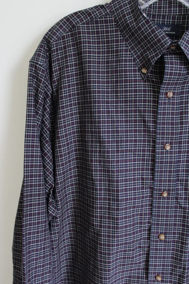 346 Brooks Brothers Dark Navy Blue Button Down Plaid Shirt XL Brooks Brothers Rings