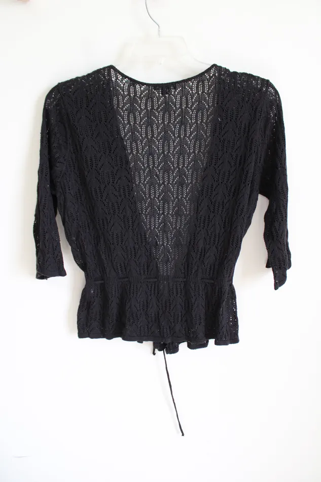 ana Black Crocheted Cardigan 1X ana Rings