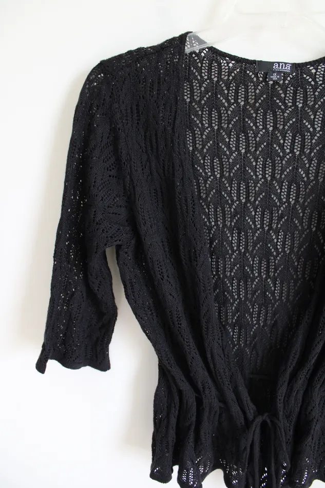 ana Black Crocheted Cardigan 1X ana Rings