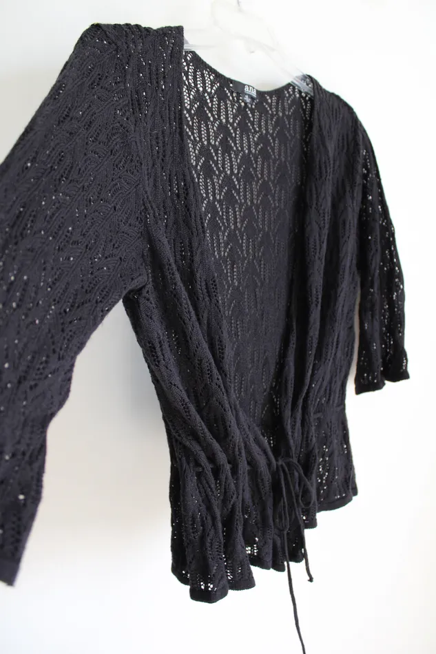 ana Black Crocheted Cardigan 1X ana Rings
