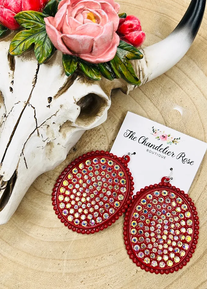 AB Stone Oval Earrings Red ACE WHOLESALE Earrings