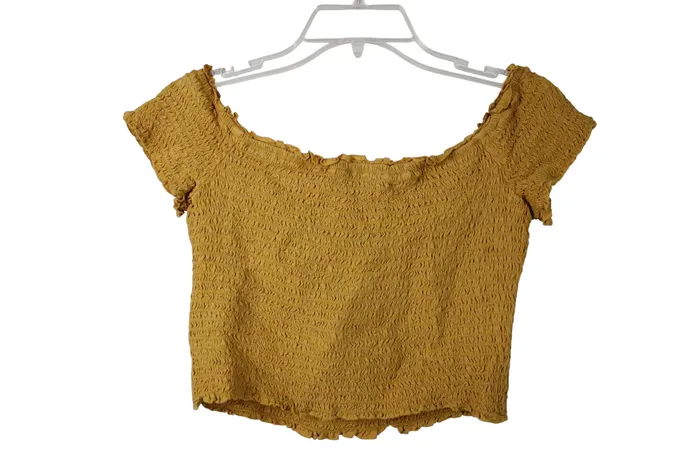 Abercrombie Fitch Mustard Yellow Ruched Top M Abercrombie Fitch Earrings