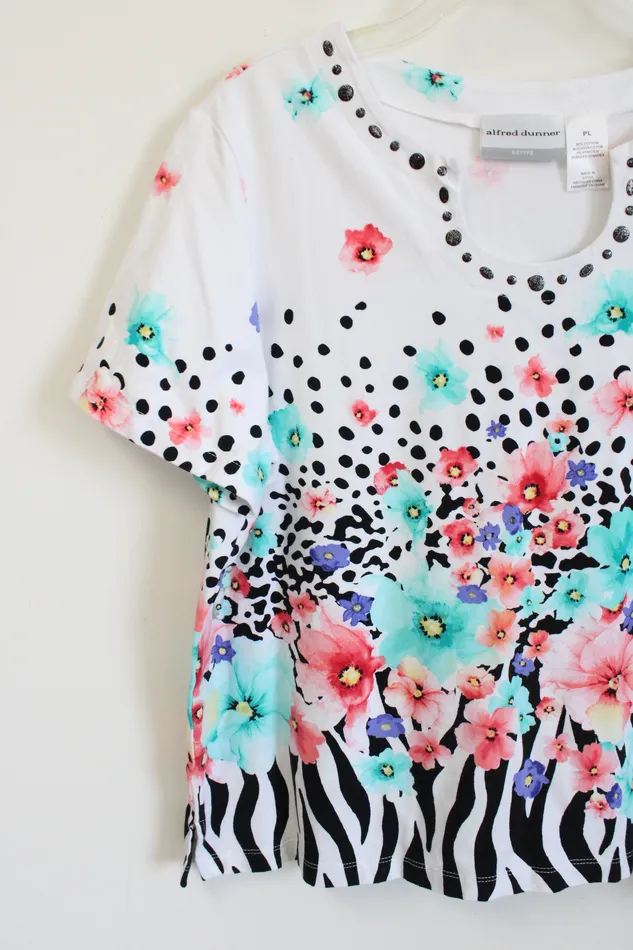 Alfred Dunner Alfred Dunner White Floral Spotted Top L Petite Rings