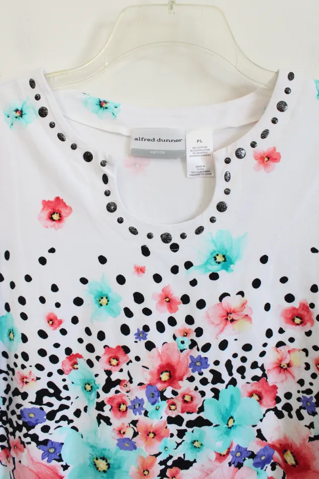 Alfred Dunner Alfred Dunner White Floral Spotted Top L Petite Rings