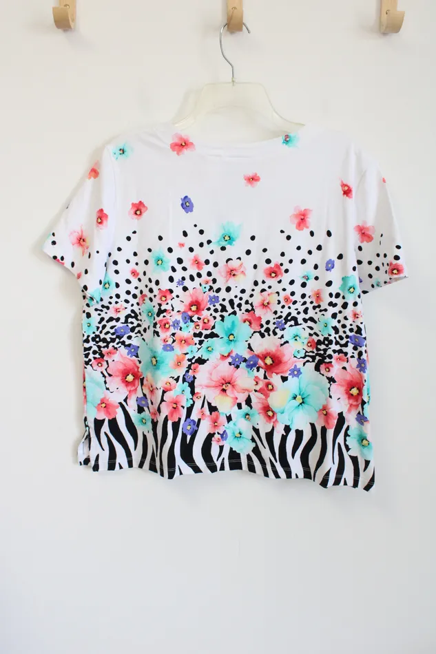 Alfred Dunner Alfred Dunner White Floral Spotted Top L Petite Rings
