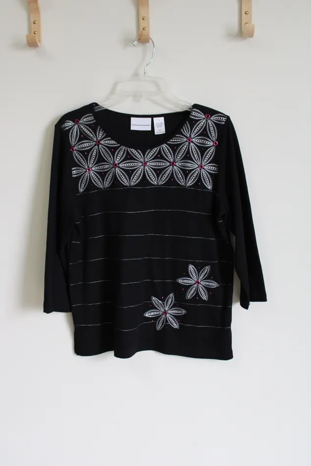 Alfred Dunner Rings Alfred Dinner Black Embroidered Top S