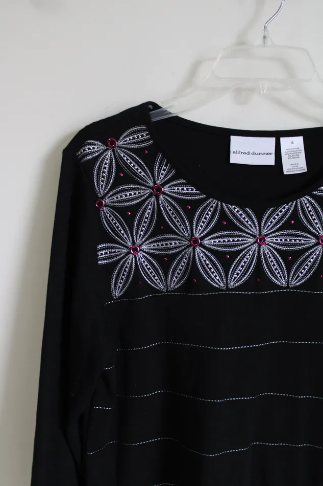 Alfred Dunner Rings Alfred Dinner Black Embroidered Top S