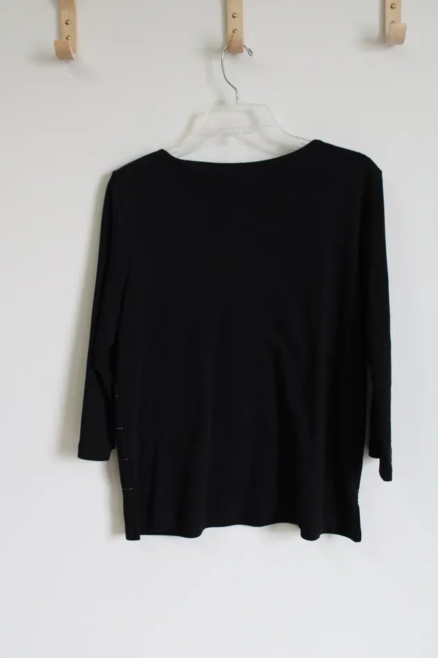 Alfred Dunner Rings Alfred Dinner Black Embroidered Top S
