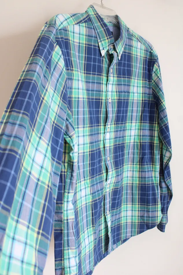 American Eagle Rings American Eagle Athletic Fit Blue Green Plaid Button Down Shirt L
