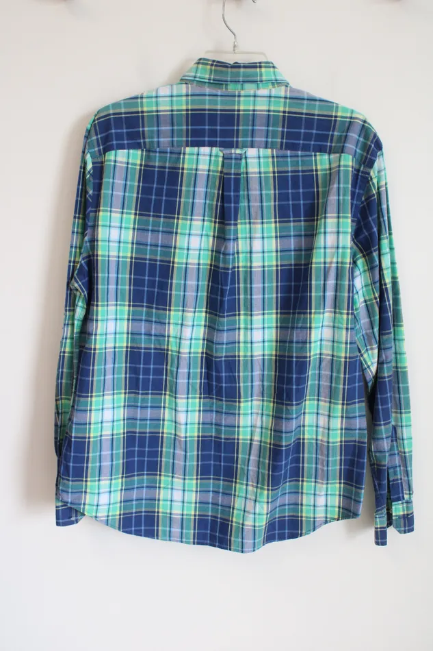 American Eagle Rings American Eagle Athletic Fit Blue Green Plaid Button Down Shirt L