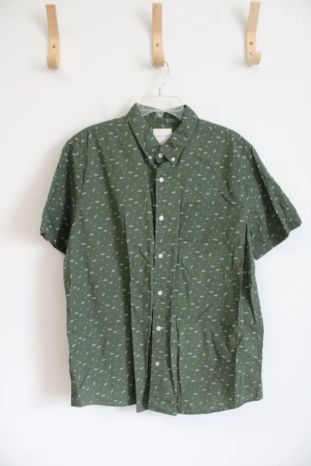 American Eagle Rings American Eagle Green White Patterned Button Down Shirt XL American Eagle Rings American Eagle Green White Patterned Button Down Shirt XL