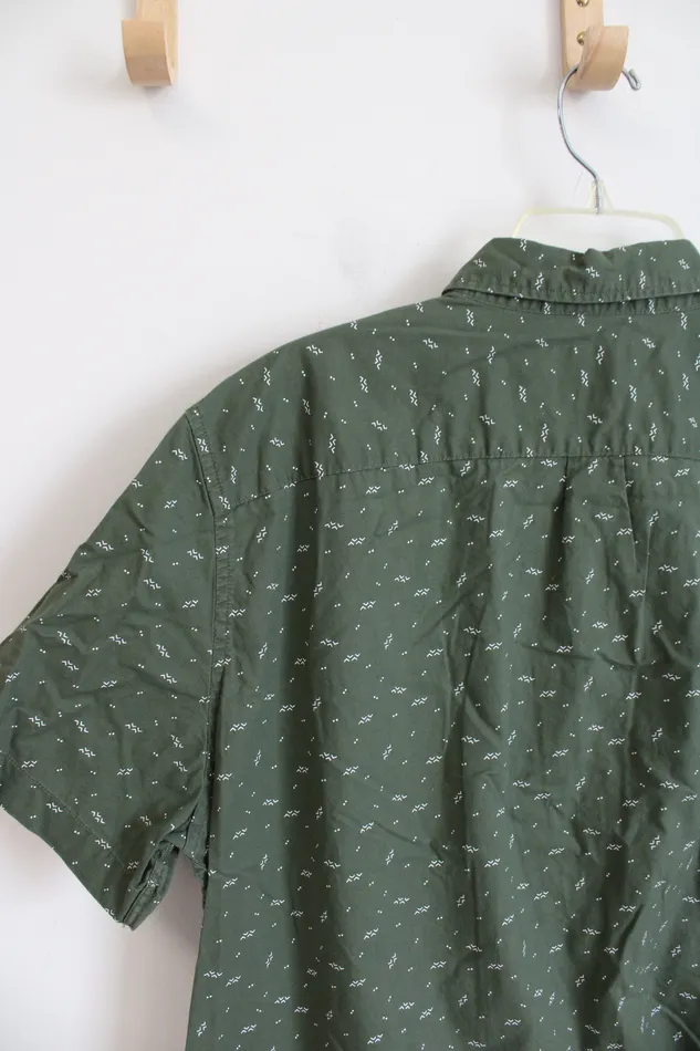 American Eagle Rings American Eagle Green White Patterned Button Down Shirt XL