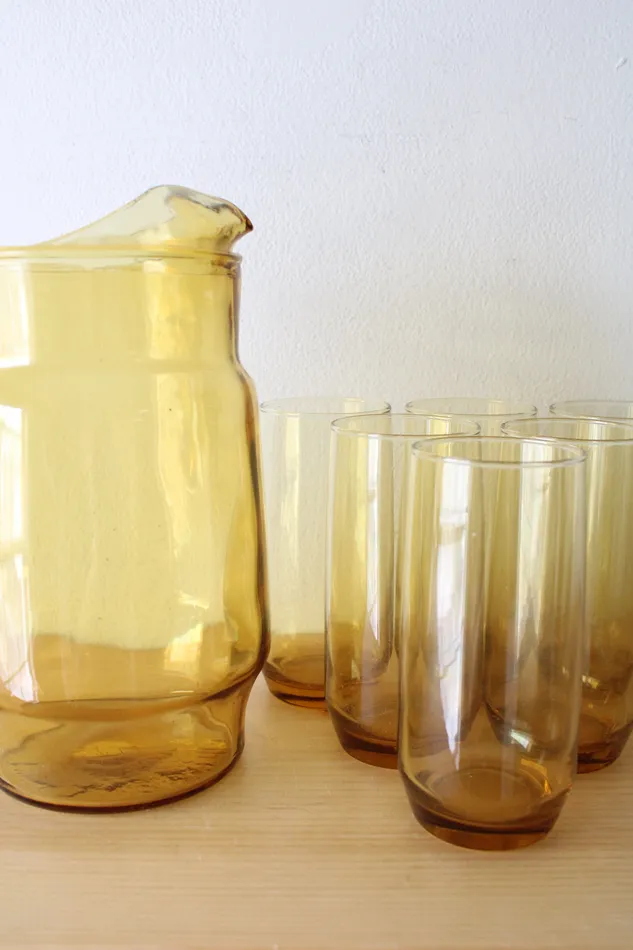 Anchor Hocking Earrings Anchor Hocking Yellow Glass Pitcher Glasses Set Of 7