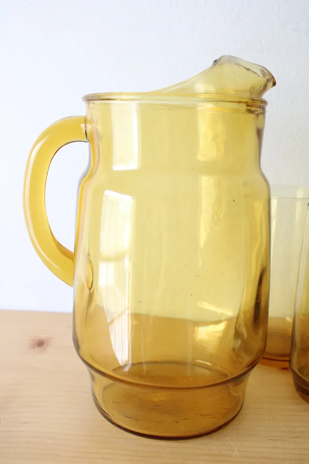 Anchor Hocking Earrings Anchor Hocking Yellow Glass Pitcher Glasses Set Of 7