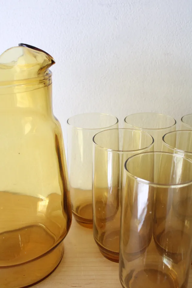 Anchor Hocking Earrings Anchor Hocking Yellow Glass Pitcher Glasses Set Of 7