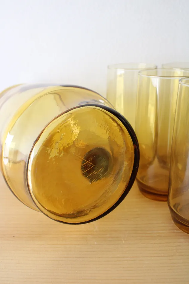 Anchor Hocking Earrings Anchor Hocking Yellow Glass Pitcher Glasses Set Of 7
