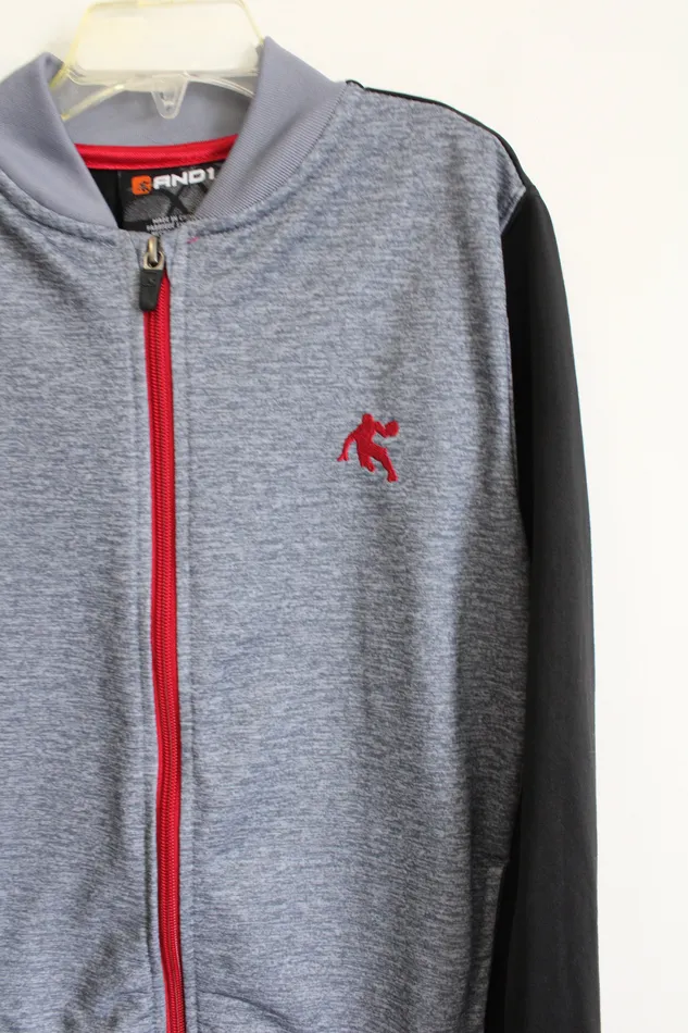 AND1 Rings AND1 Gray Black Zip Up Lightweight Jacket Youth M 8