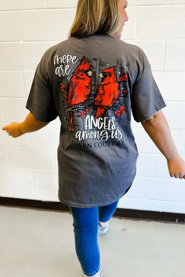 Angels Among Us Graphic Tee Charcoal Southern Couture Earrings