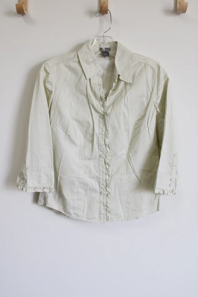 Ann Taylor Light Green Striped Button Down Shirt 4 Petite Ann Taylor LOFT Necklaces