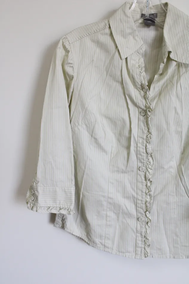 Ann Taylor Light Green Striped Button Down Shirt 4 Petite Ann Taylor LOFT Necklaces