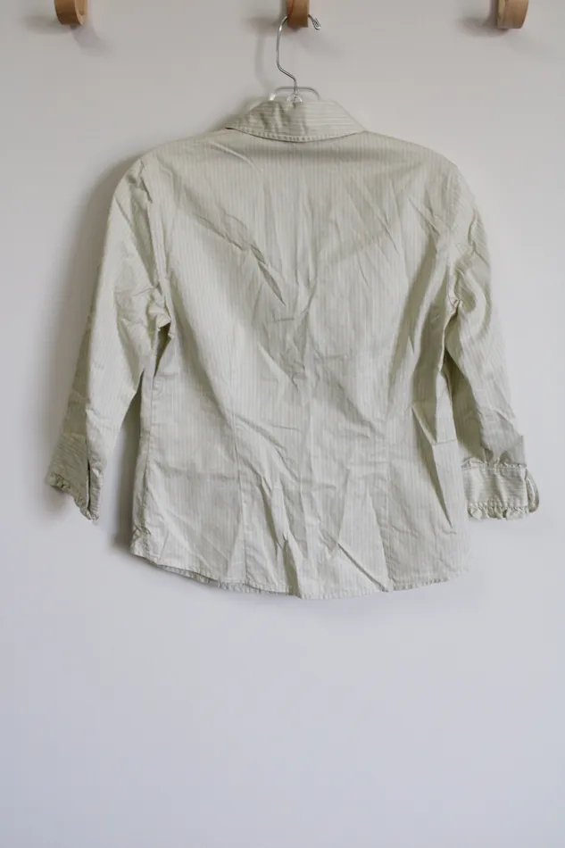 Ann Taylor Light Green Striped Button Down Shirt 4 Petite Ann Taylor LOFT Necklaces