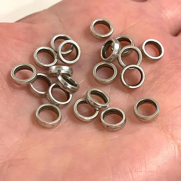 Antique Silver Plated Large Hole Brass Spacer Rings Silver Plated 7mm Brass Charms 10 Pcs in a Pack Peppy Beads Earrings Antique Silver Plated Large Hole Brass Spacer Rings Silver Plated 7mm Brass Charms 10 Pcs in a Pack Peppy Beads Earrings