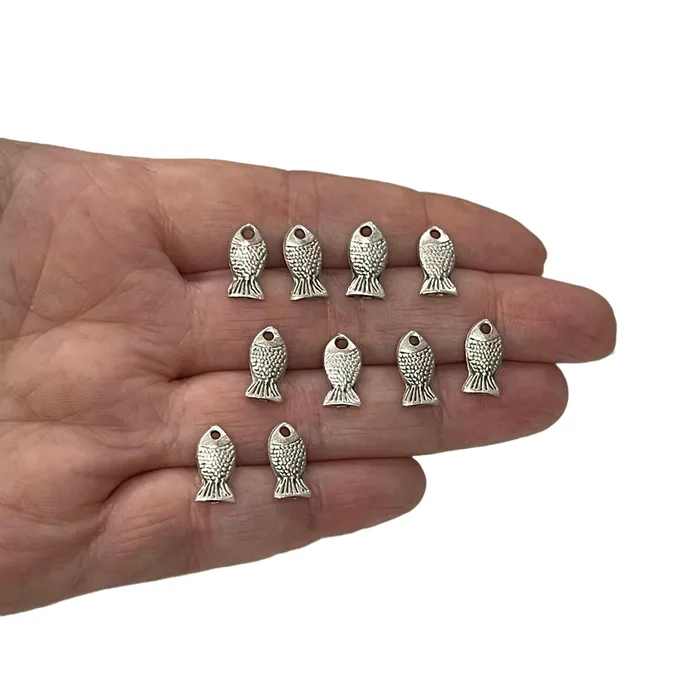 Antique Silver Plated Tiny Fish Charms 10 pieces in a pack Peppy Beads Earrings