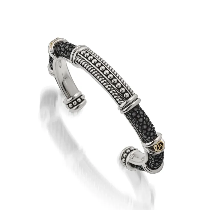 Apollo Black Shagreen Cuff Bracelet John Atencio Bracelets