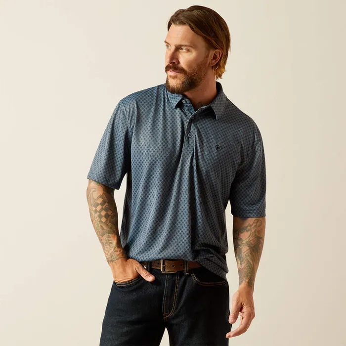 ARIAT MENS CLOTHING Rings ARIAT MENS ALL OVER PRINT POLO NEWSBOY BLUE