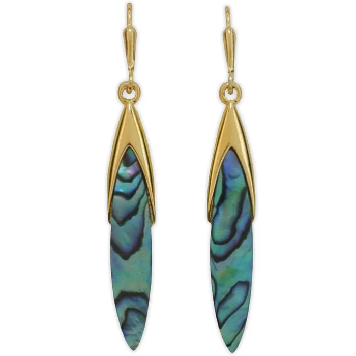 ARIKINEWZEALAND Earrings Ariki Paua Shell 22K Gold Elongated Oval Earrings
